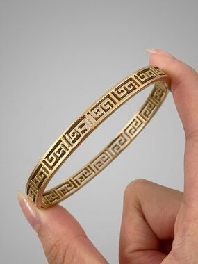 NEW Gold Greek Key Thin Bangle Bracelet